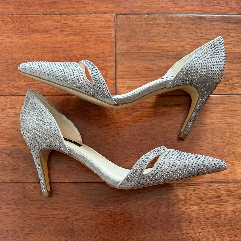 Gray Silver D'Orsay Sparkly Pointed Toe Rhinestone Heels Sz 38 7.5 US Zara